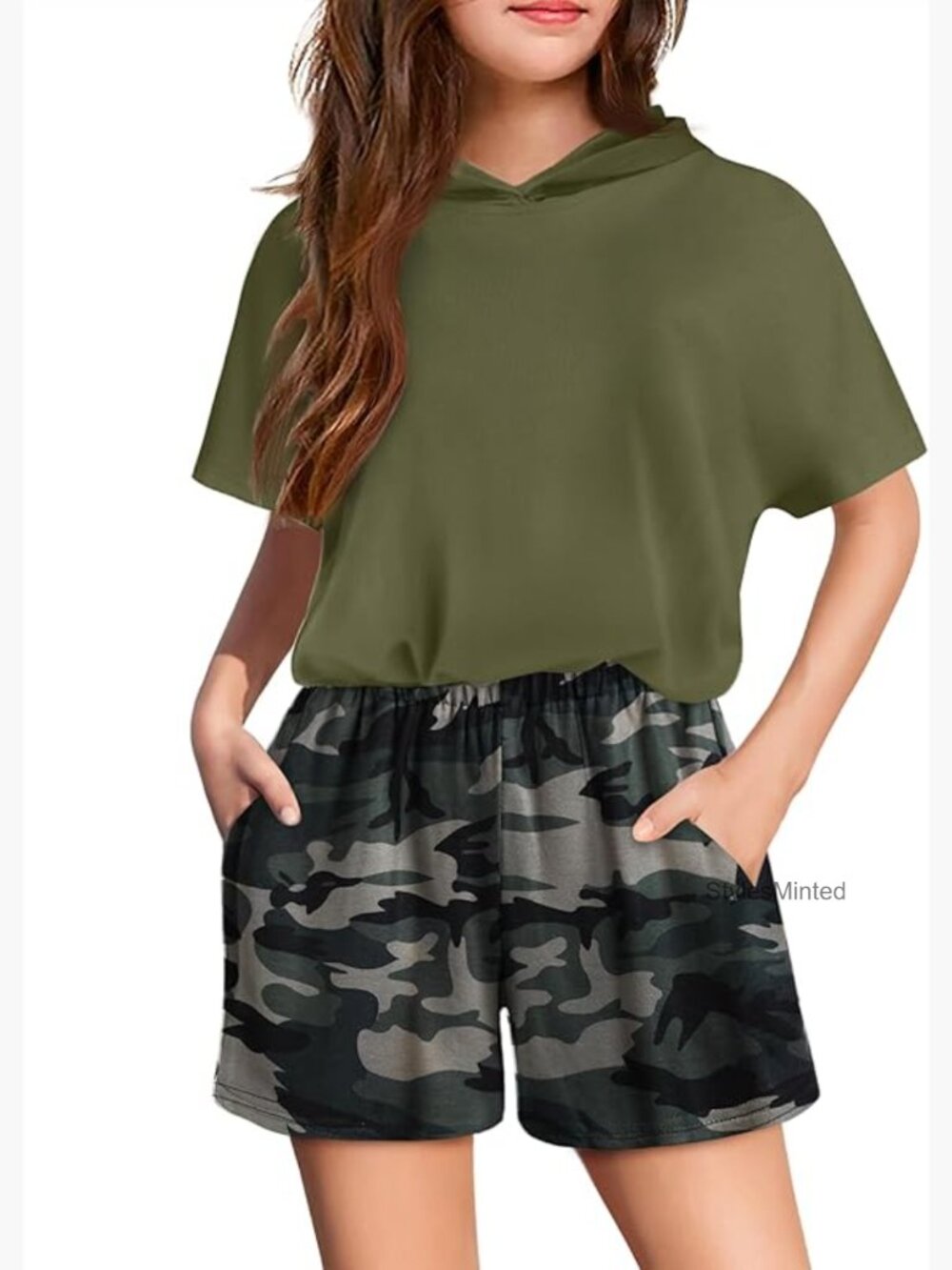 Girls 2 Piece Hoodie & Shorts Set Summer Outfit Drop Shoulder Loose Fit